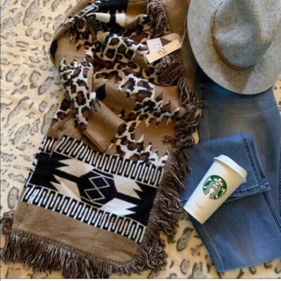 New Trendy Boho Western Flare Animal Print Oversized Leopard Cardigan Sweater - Picture 5 of 11